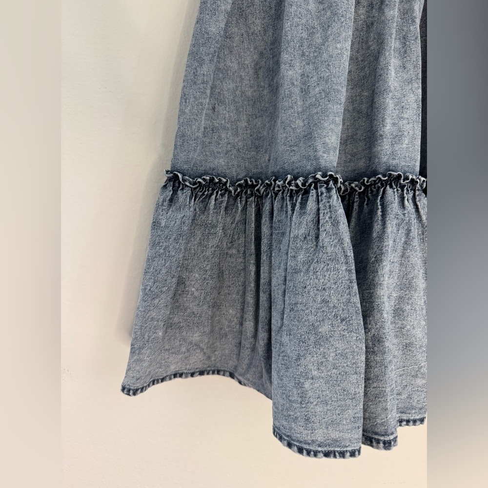 Flying Tomato Acid Wash Denim Smocked Babydoll Mini Dress Size M Boutique - Picture 4 of 7